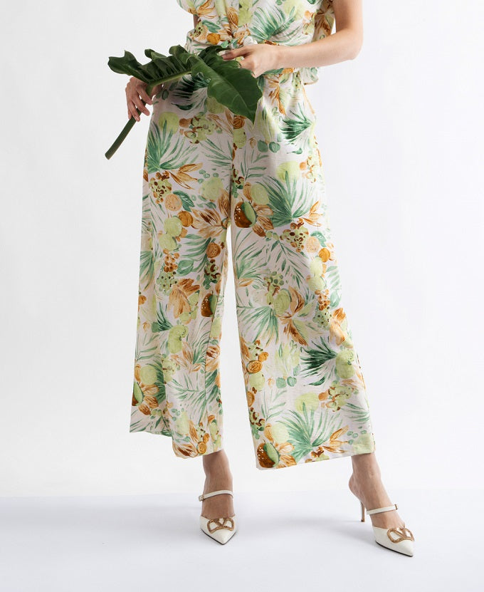 6301P - Culottes Pant Palm Leaf Graphic Print