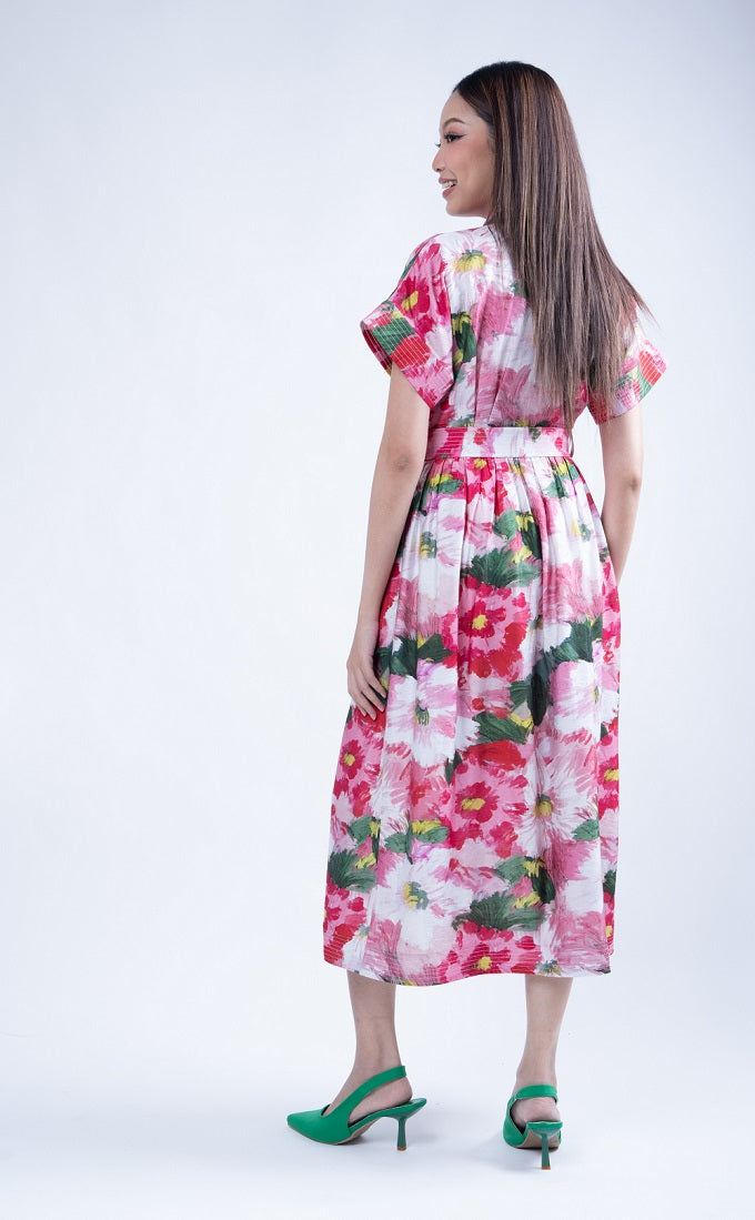 6305D - Quitting Sleeves Shirt Blossom Midi Dress