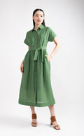 6306D - Quitting Sleeves Shirt Solid Midi Dress