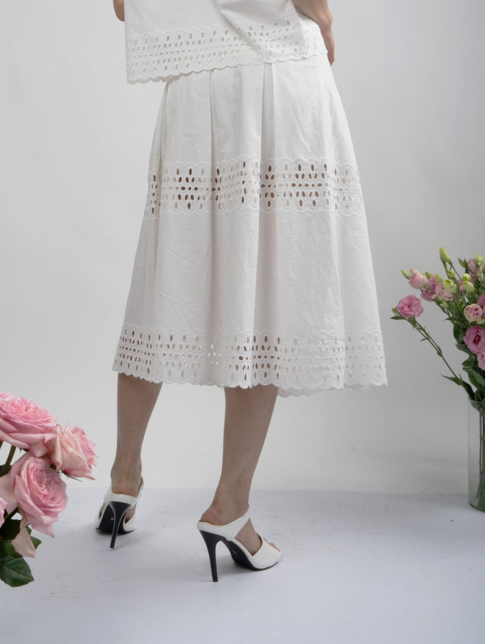 6315K - A-Line Lace Round Twisted Pleats Skirt