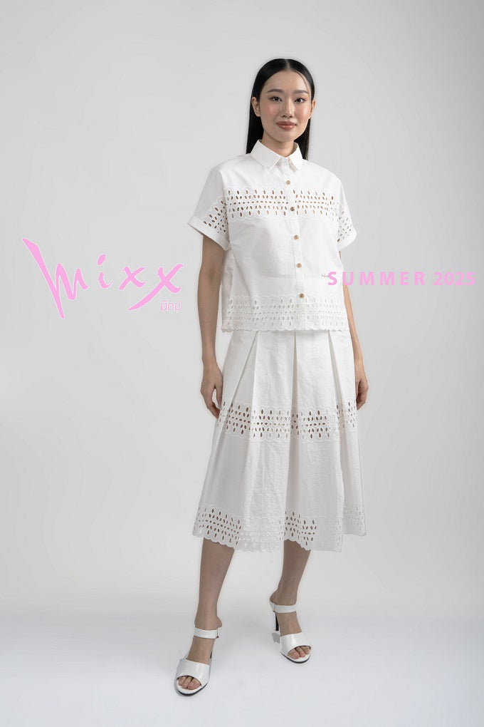 6315K - A-Line Lace Round Twisted Pleats Skirt