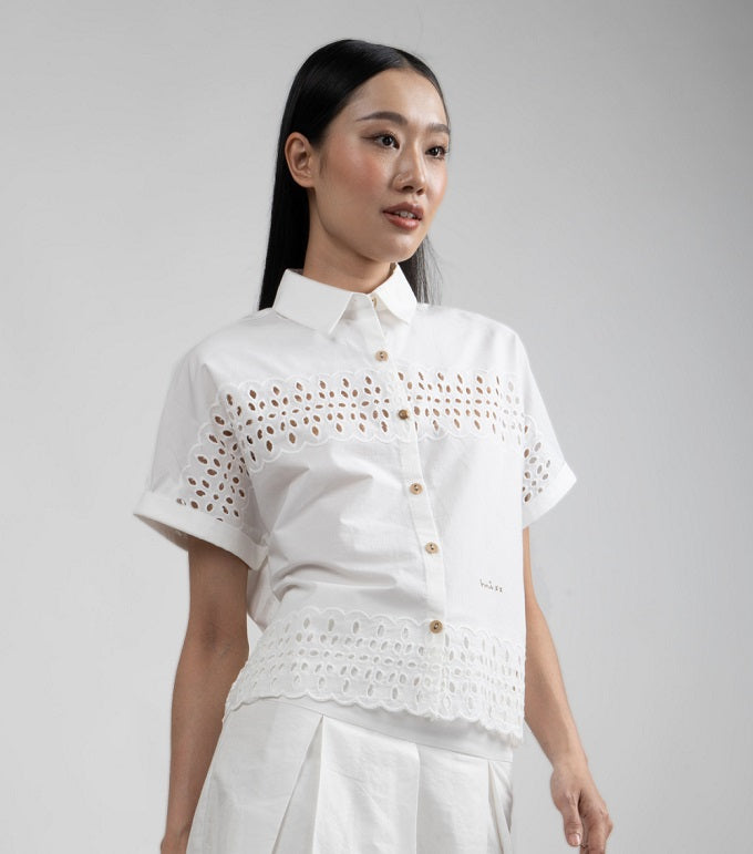 6316B - Lace Shirt Double Cuff Short Sleeves