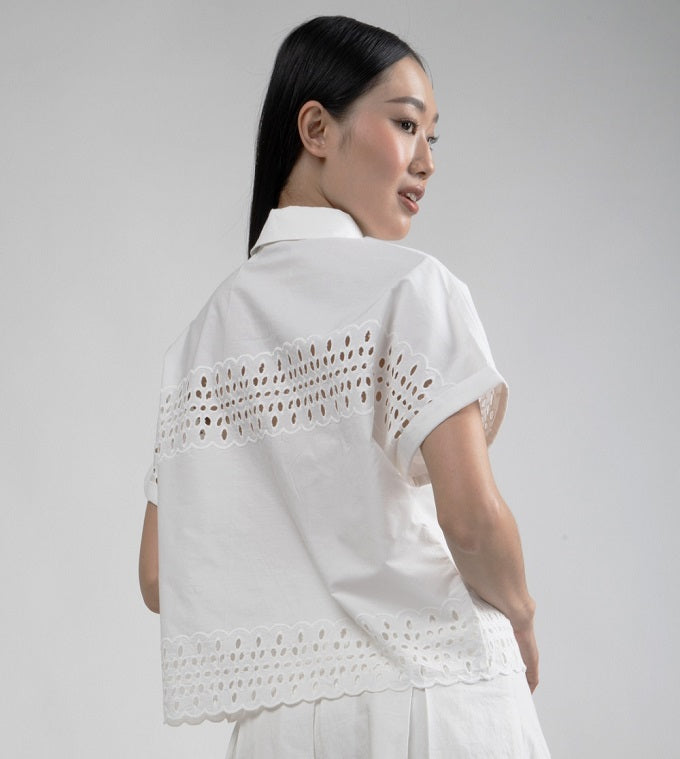 6316B - Lace Shirt Double Cuff Short Sleeves