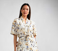 6329B - Swan Necked Short Sleeves Blouse