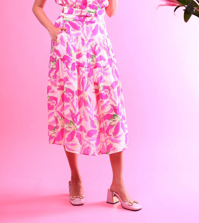 6337K - A-Line Floral Printed Skirt