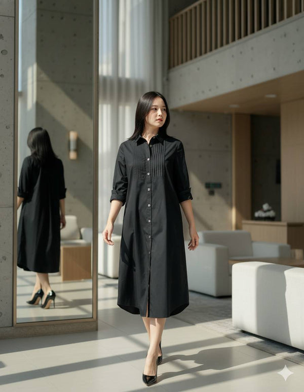 6357D - Shift Dress Collar shirt Long Sleeves