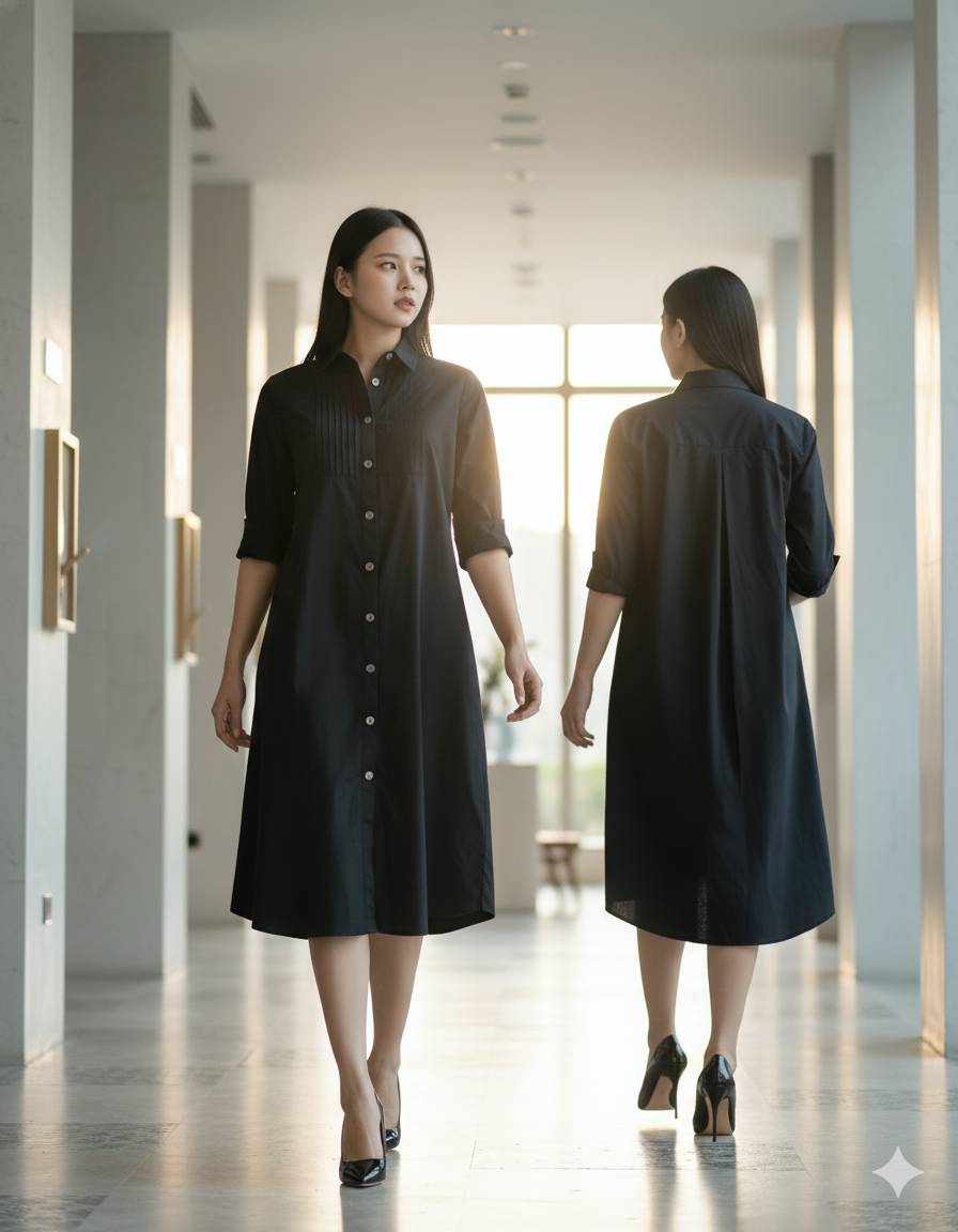 6357D - Shift Dress Collar shirt Long Sleeves