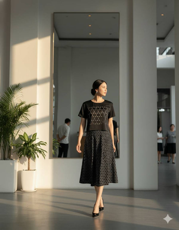 6466K - A line skirt with graphic sublimated