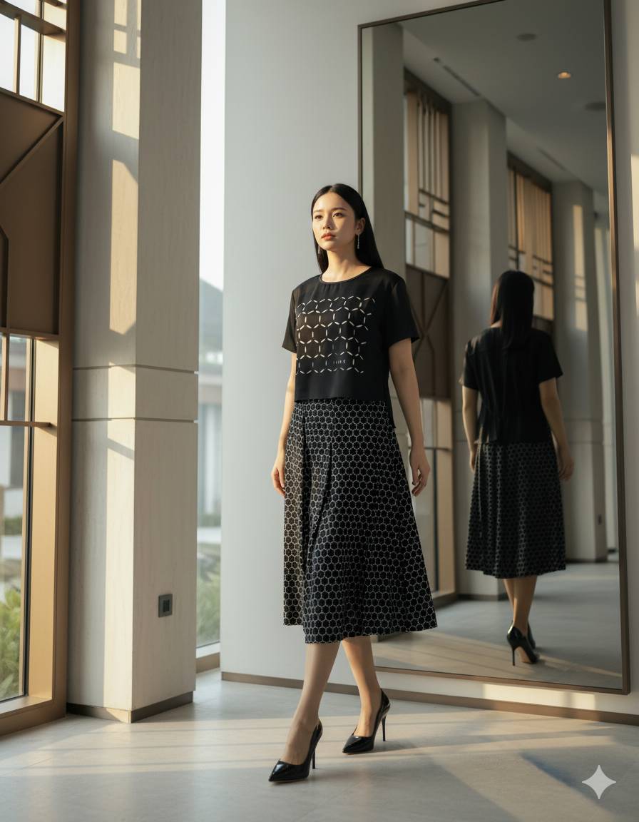6466K - A line skirt with graphic sublimated
