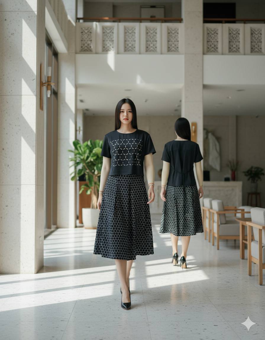 6466K - A line skirt with graphic sublimated