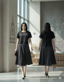 6466K - A line skirt with graphic sublimated