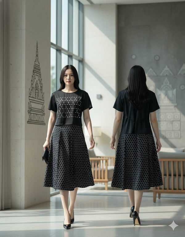 6466K - A line skirt with graphic sublimated