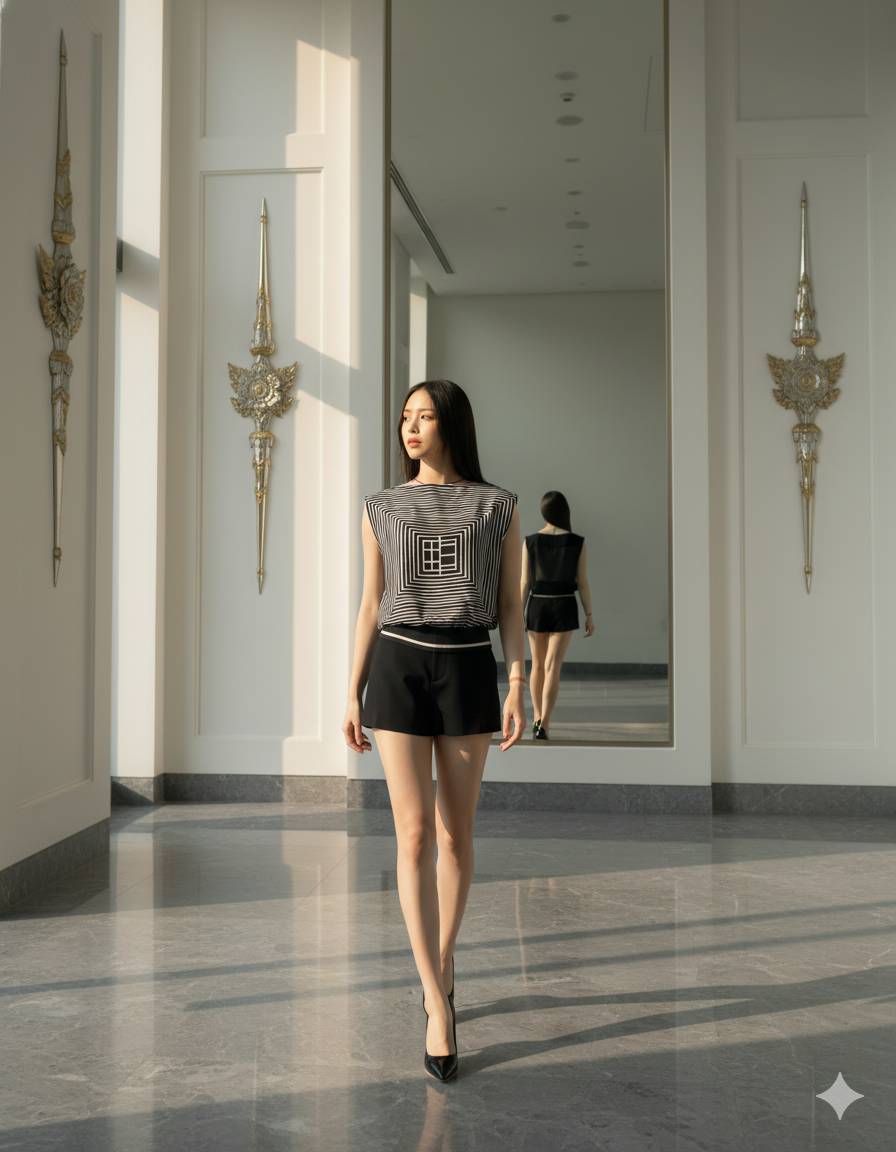 6473B - Wide-Neck Sleeveless Illusion Blouse
