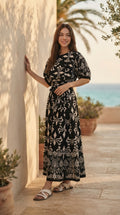 SKIRT 6794K - Vintage Floral Printed Tie-Waist Maxi Skirt