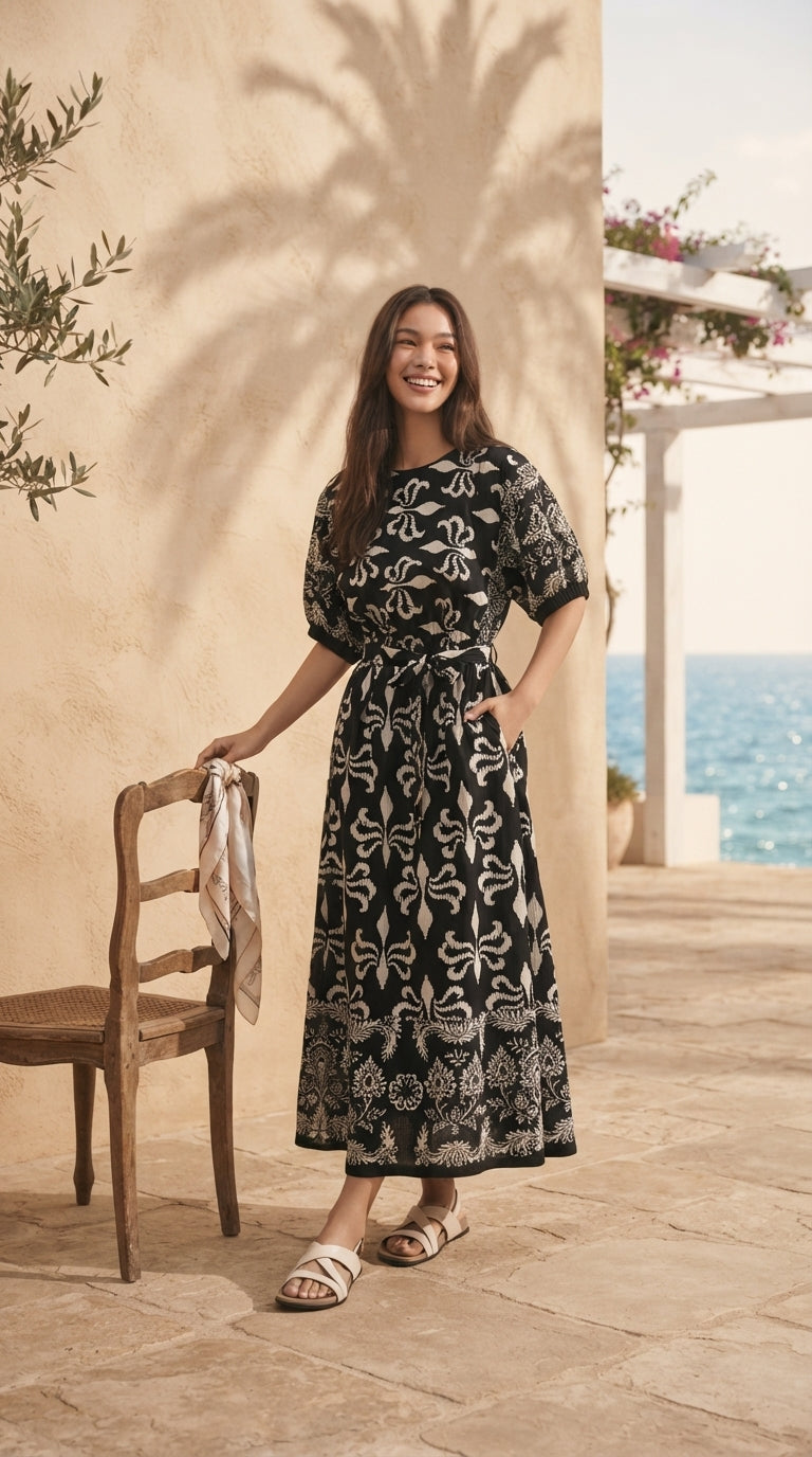 SKIRT 6794K - Vintage Floral Printed Tie-Waist Maxi Skirt