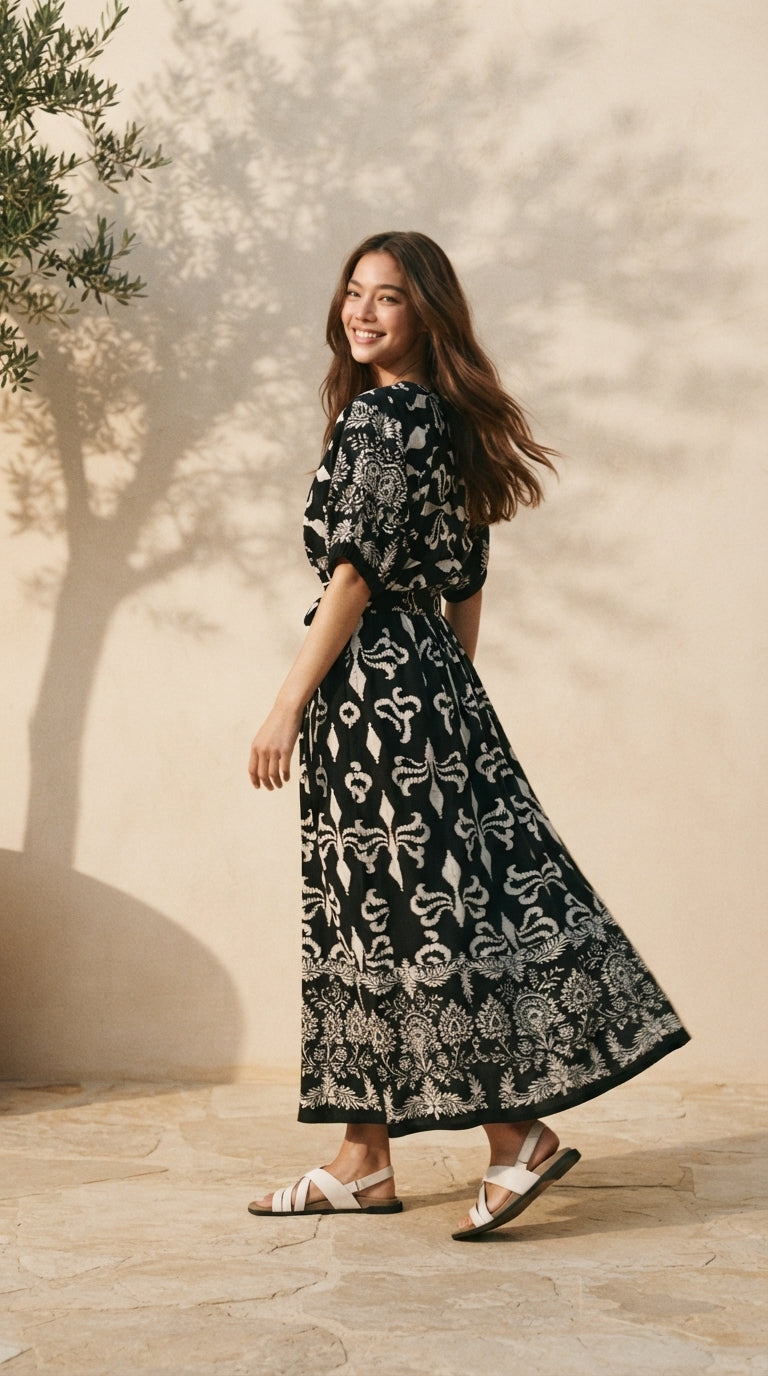 SKIRT 6794K - Vintage Floral Printed Tie-Waist Maxi Skirt