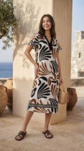 6836D Short sleeves abstract BOTANICAL print dress