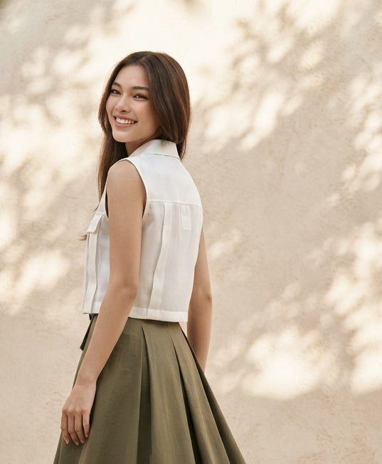 CROP 6859B - Women's Sleeveless Cropped Utility Vest