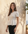 TOP 6906B - Elegant Round Neck Short Sleeves Peplum Blouse