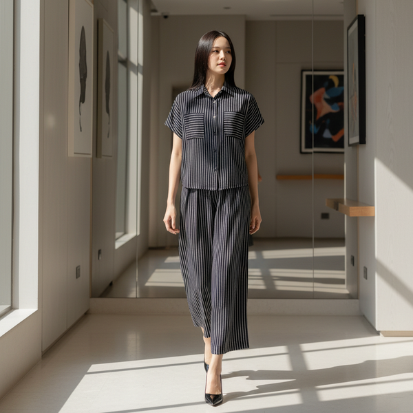 6529B - Stripes Collar Shirt Short Sleeves