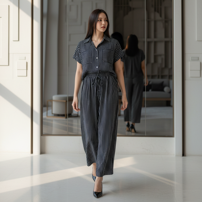 6530P - Stripes culottes Long Pants