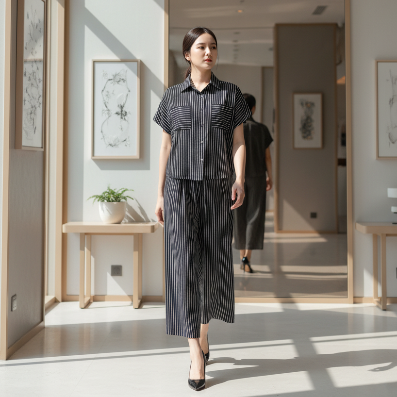 6530P - Stripes culottes Long Pants