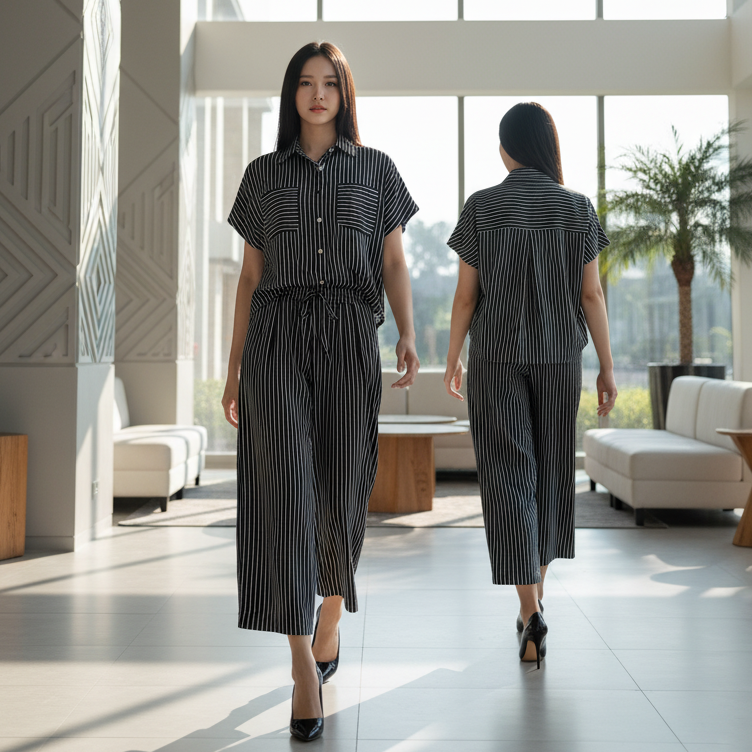 6530P - Stripes culottes Long Pants