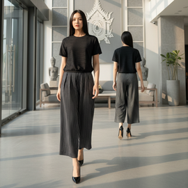 6464B - Round Neck Stitched Emboss Blouse