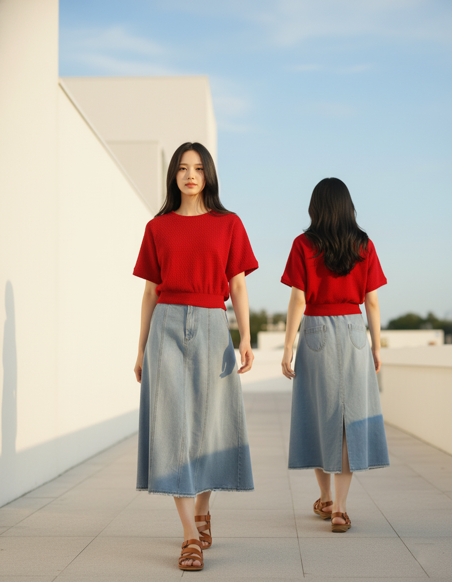 CROP 6617B Round Neck Top Crop 3D Knitted