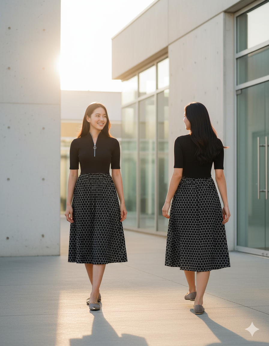 6465D - Stand collar shirt dress with A-Line skirt