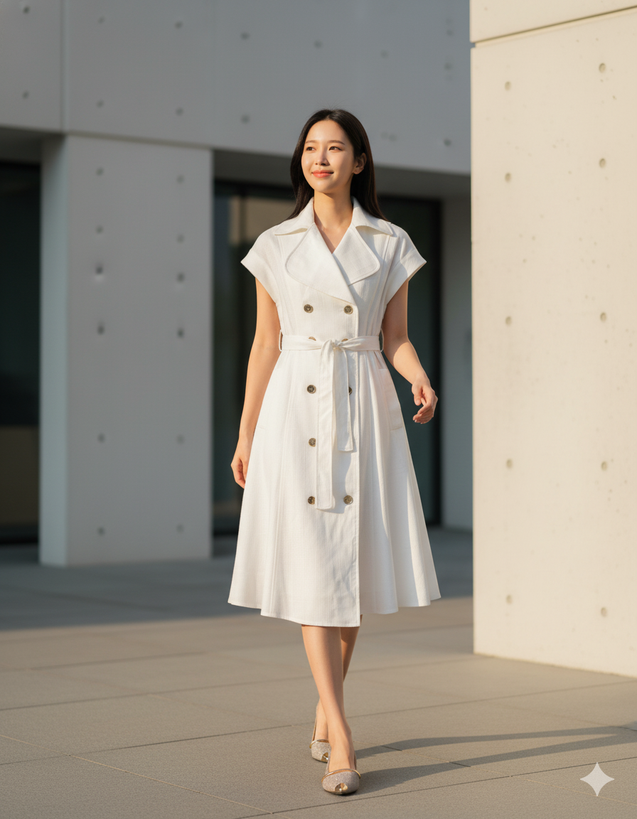 6427D - A-Line White Dress with Cap Sleeves