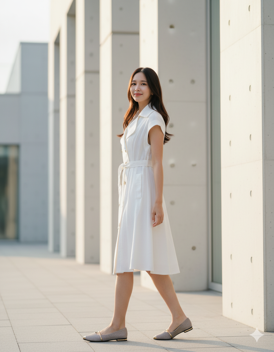 6427D - A-Line White Dress with Cap Sleeves