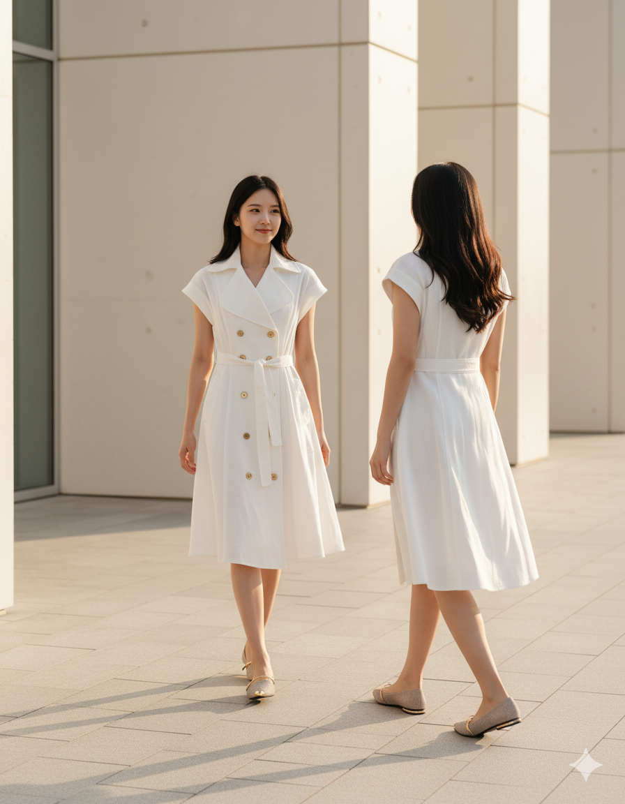 6427D - A-Line White Dress with Cap Sleeves
