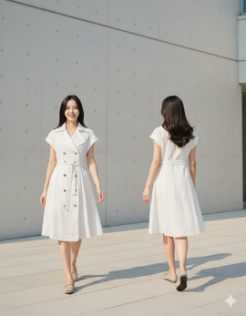 6427D - A-Line White Dress with Cap Sleeves