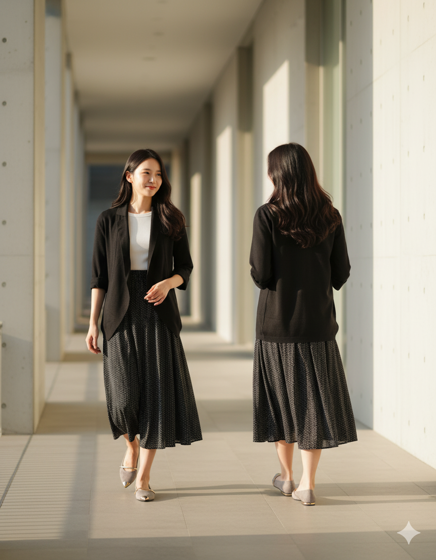 6596K - Long Flared Skirt with Dark Floral