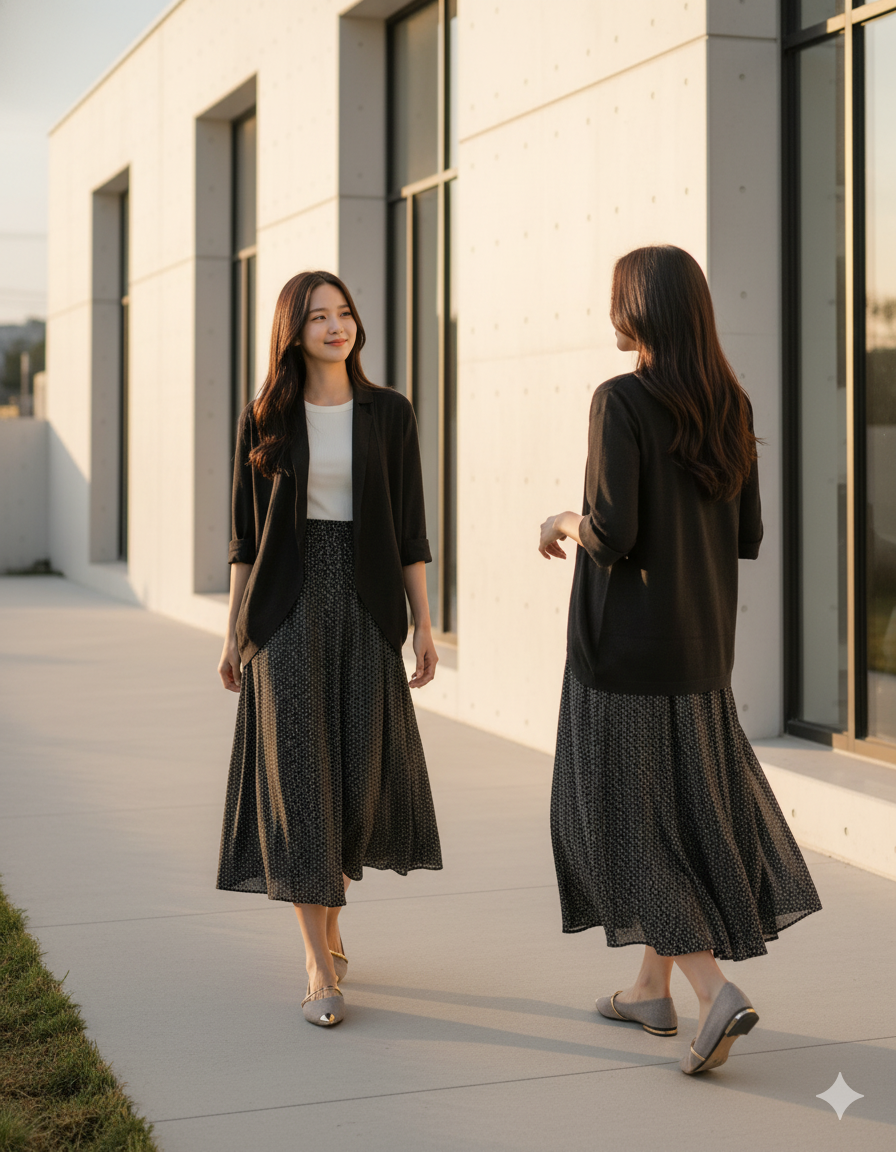 6596K - Long Flared Skirt with Dark Floral