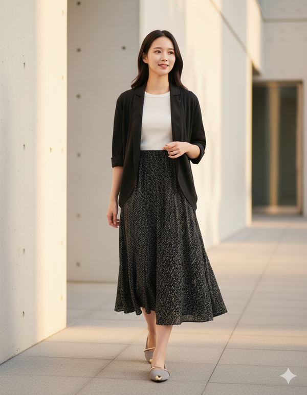 6596K - Long Flared Skirt with Dark Floral