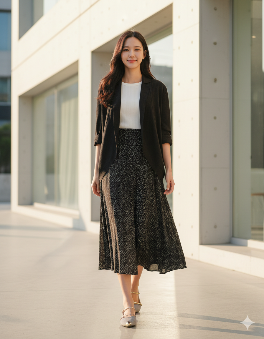 6596K - Long Flared Skirt with Dark Floral