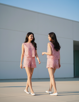 SHORTS 6788P Flat Front Floral Lace Shorts