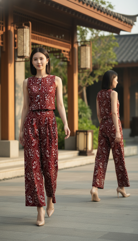 PANTS 6548P - 3D Floral EMB Long Medium Pants