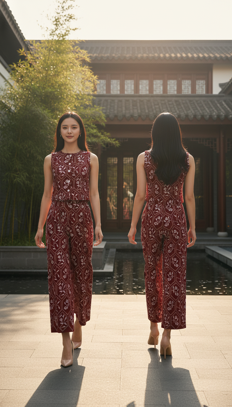 PANTS 6548P - 3D Floral EMB Long Medium Pants