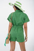 5782P - Double short cuff sleeves button down pockets belted Jumpsuits Romper