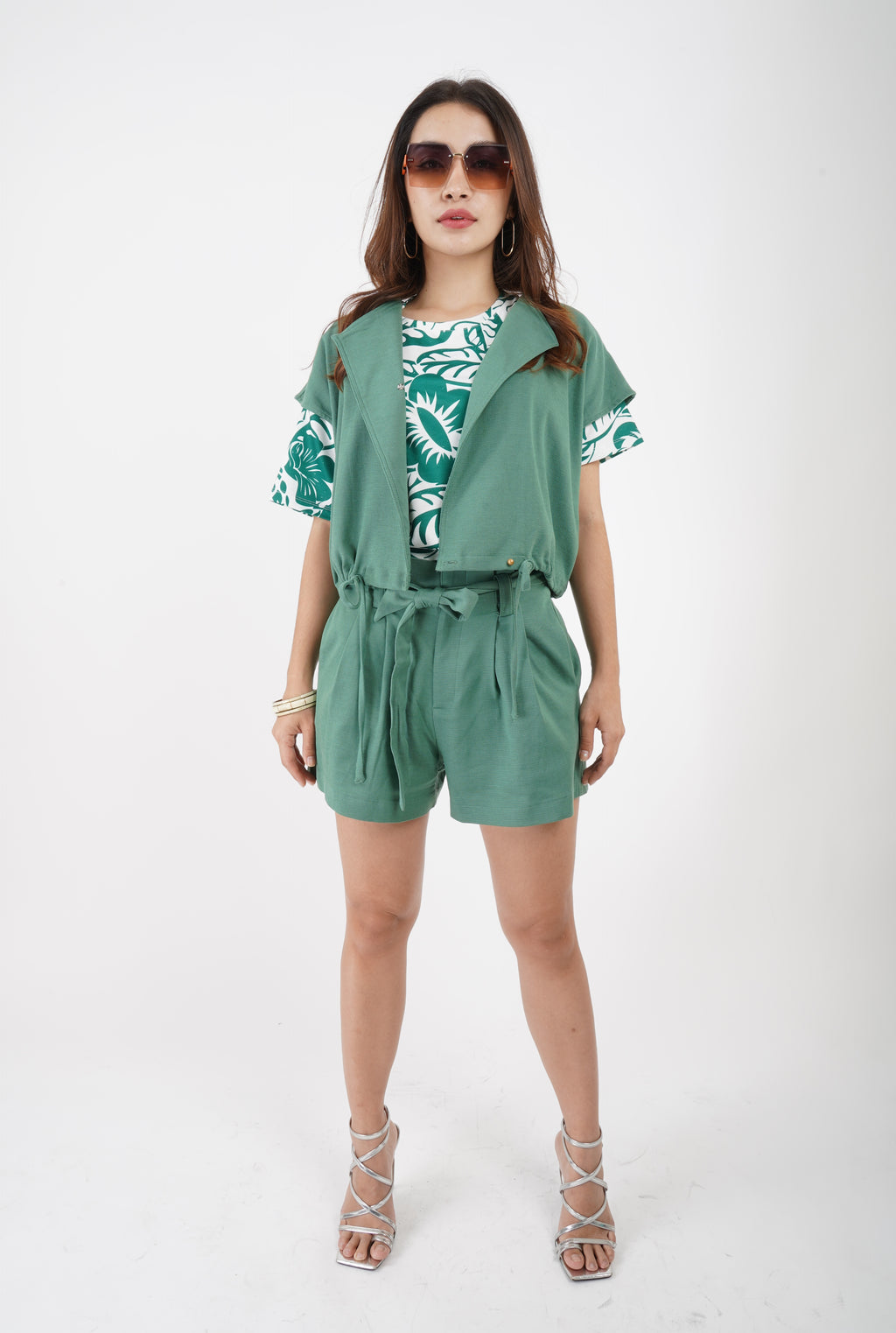 5829P - Woman's Bow Tie High Waist Culottes Beach Summer Shorts