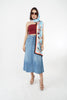 5760K A-Line Bleached Denim Midi Skirt