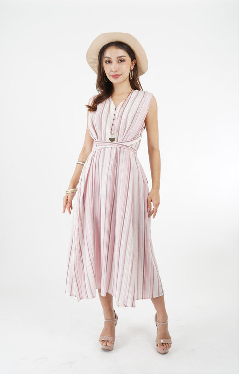 5863D - Sleeveless V Neck Midi Flowy Dress