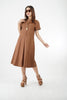 5757D - Women's Double cuff Short Sleeves A Line Midi Dress