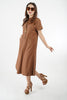 5757D - Women's Double cuff Short Sleeves A Line Midi Dress