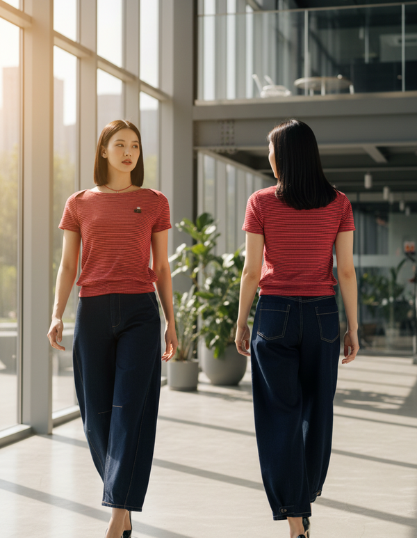 TOP 6636B Round Neck Yarn dyed T-shirt Short sleeves