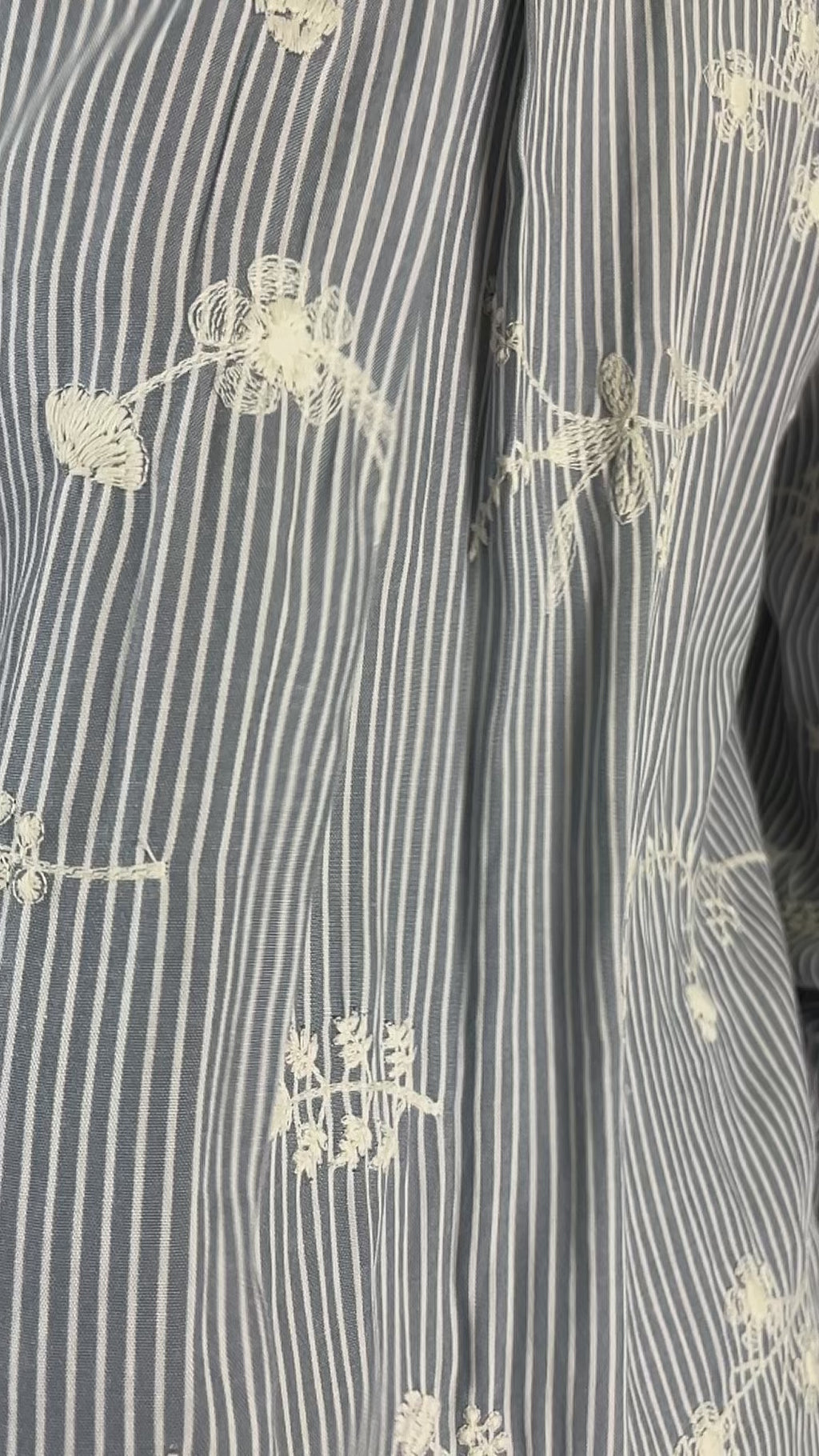 TOP 6721B - Women's stripes long sleeves blouse with embroidered frayed details