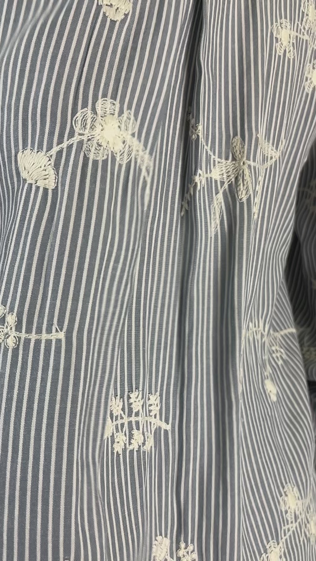 TOP 6721B - Women's stripes long sleeves blouse with embroidered frayed details